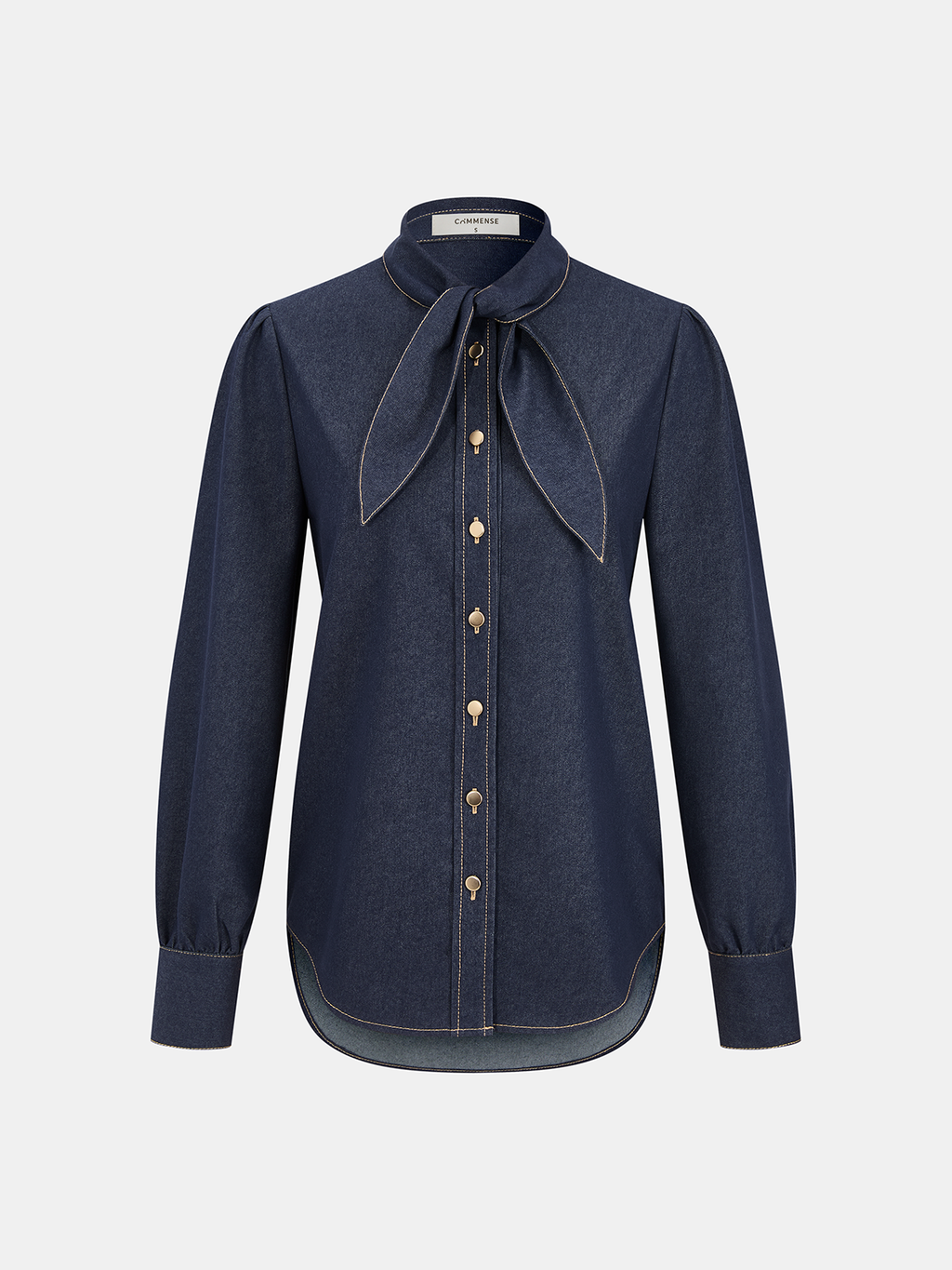 Jeansbluse mit Bindekragen