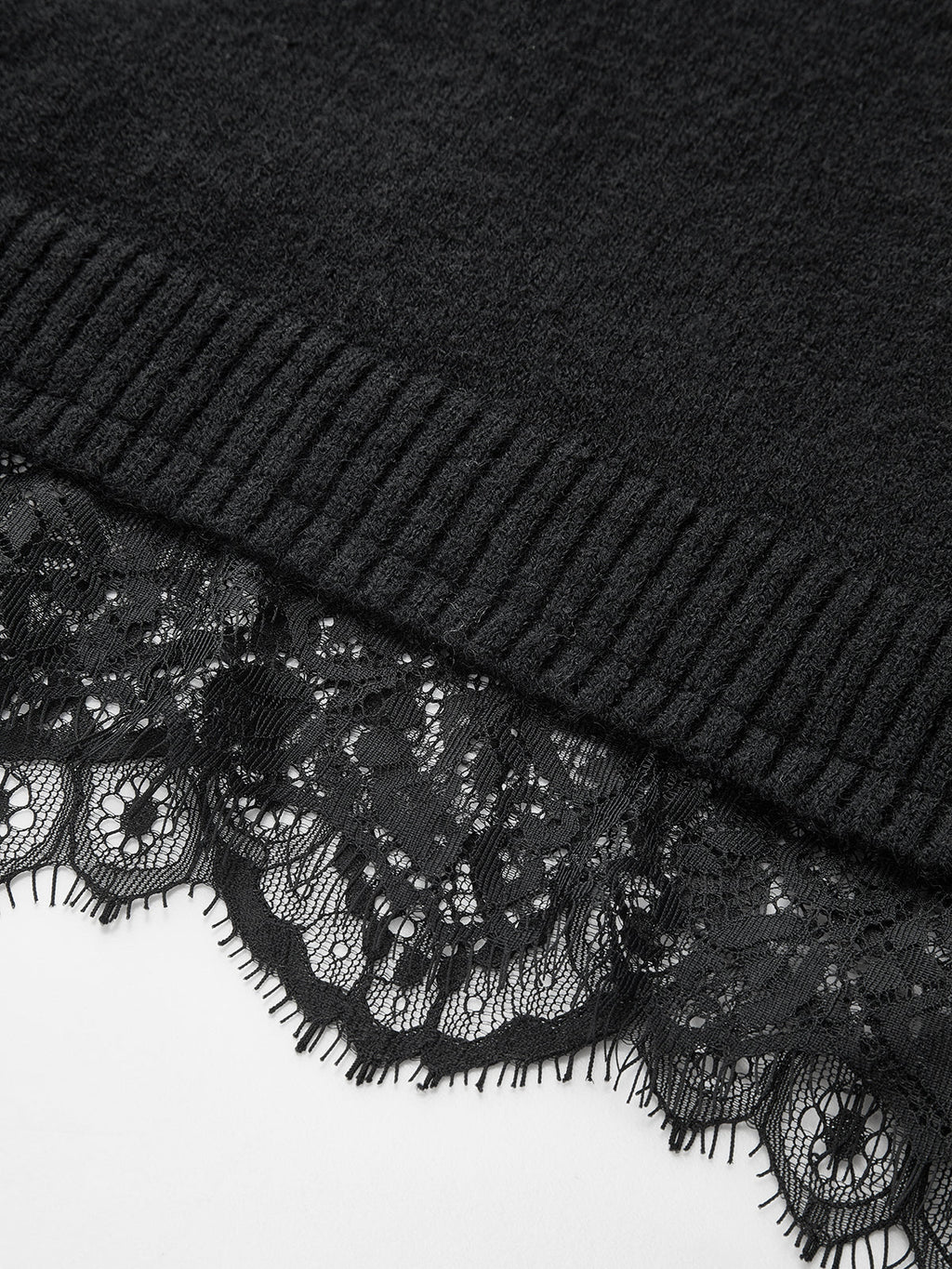 Lace Trim Back Slit Knit Sweater