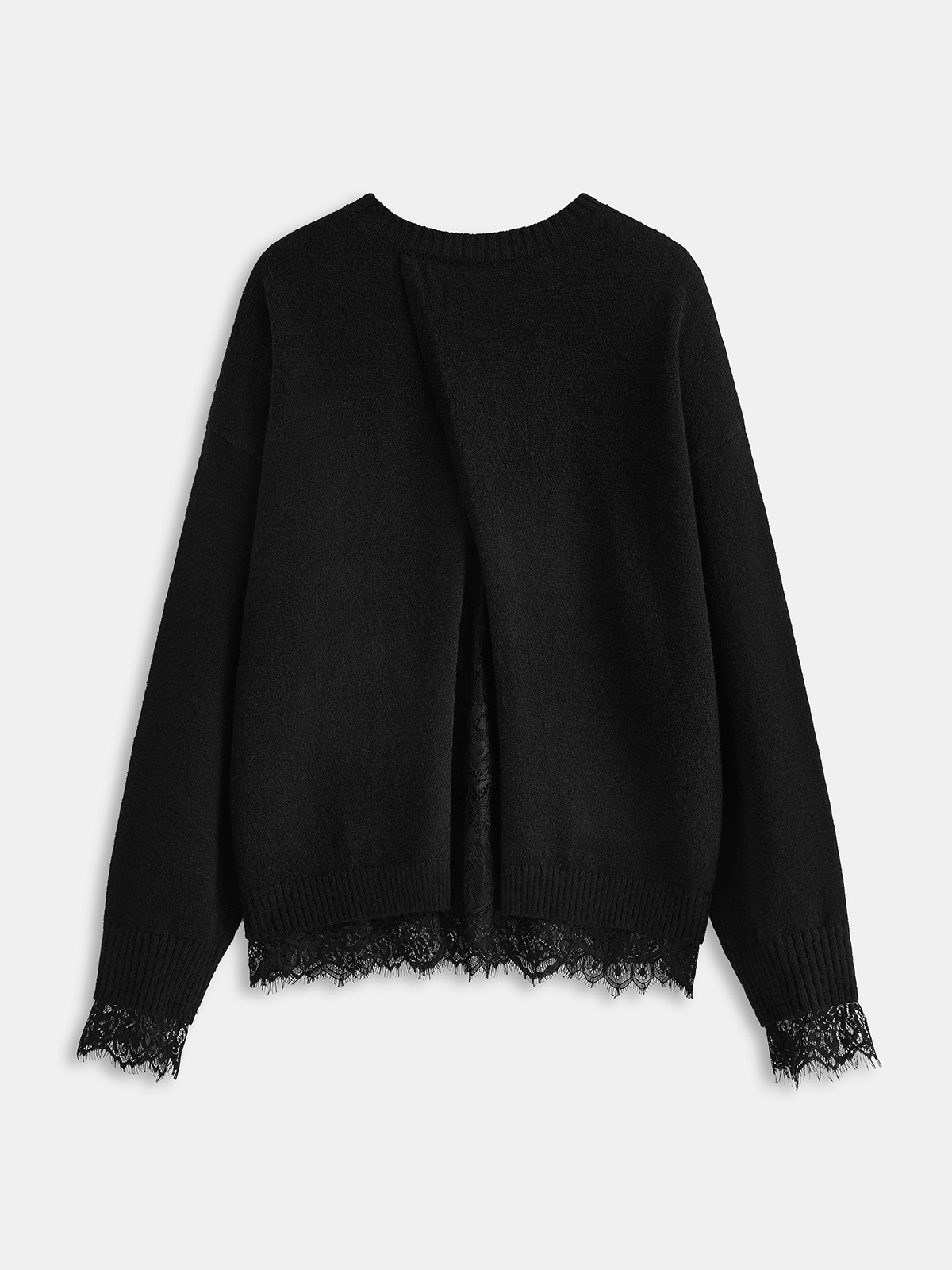 Pull en maille fendu au dos avec garniture en dentelle