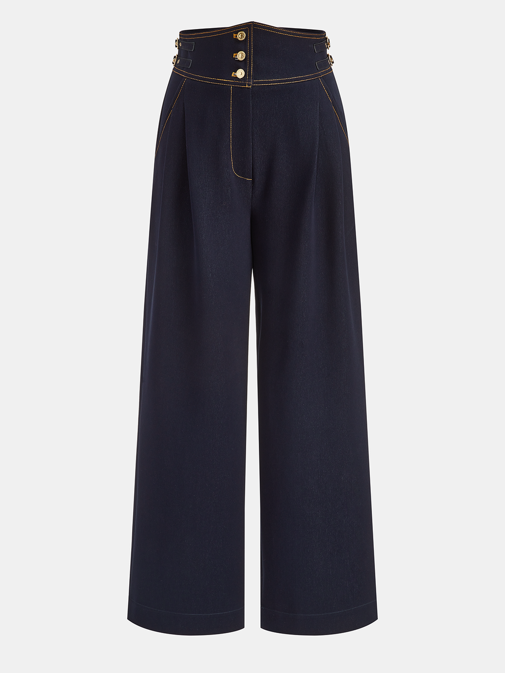 High-Waisted-Hose aus Denim-Imitat mit Metallknöpfen