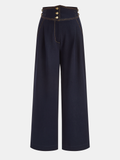 High-Waisted-Hose aus Denim-Imitat mit Metallknöpfen