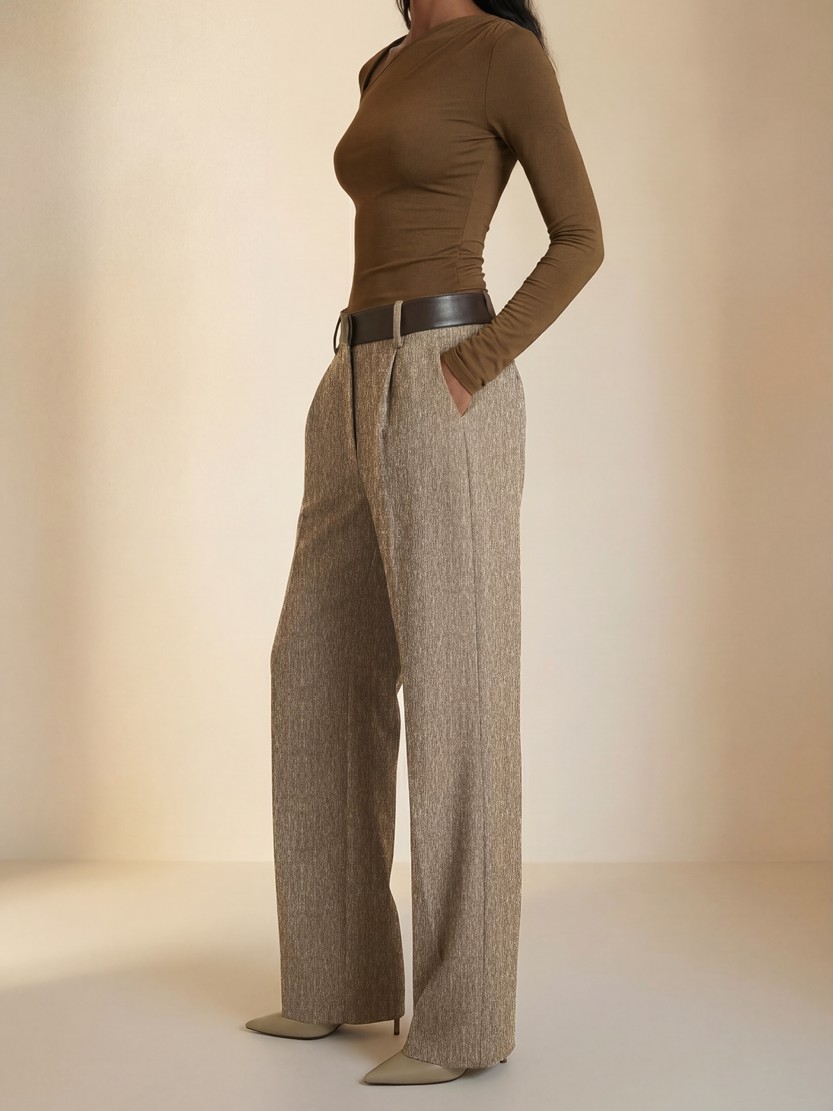 Pantalon large à empiècements en similicuir