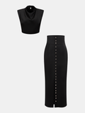 Ensemble top col bénitier satiné et jupe taille haute