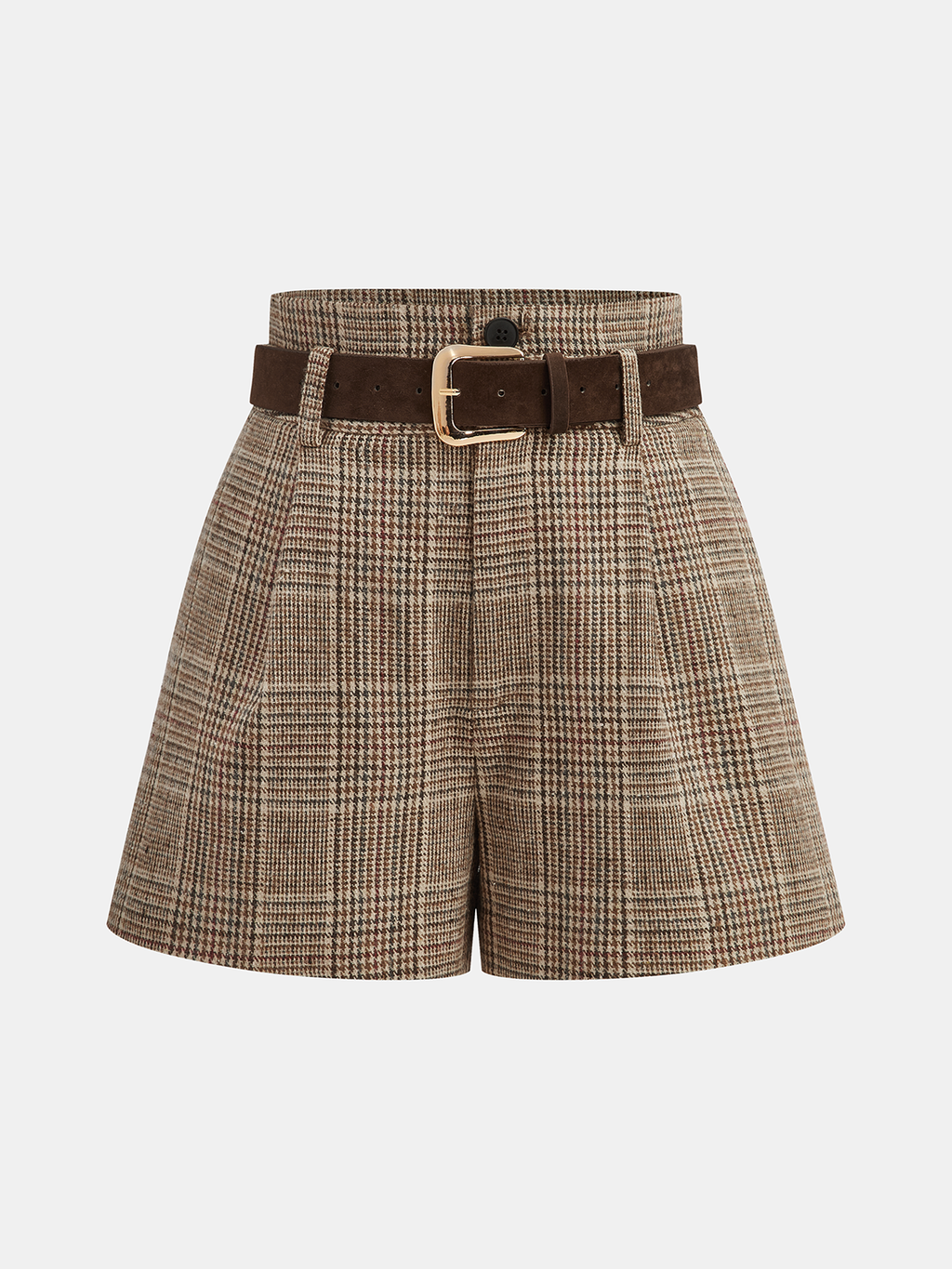 Gürtel-Shorts aus hochtailliertem Hahnentritt-Tweed