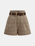 Gürtel-Shorts aus hochtailliertem Hahnentritt-Tweed