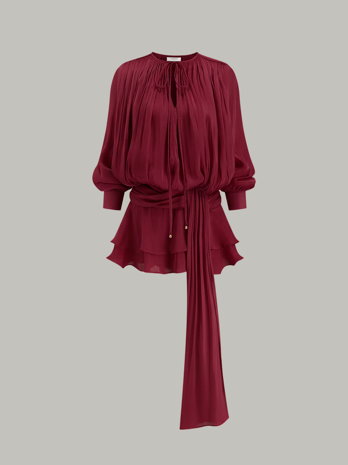 Mini-robe semi-transparente étagée drapée à nouer à la taille