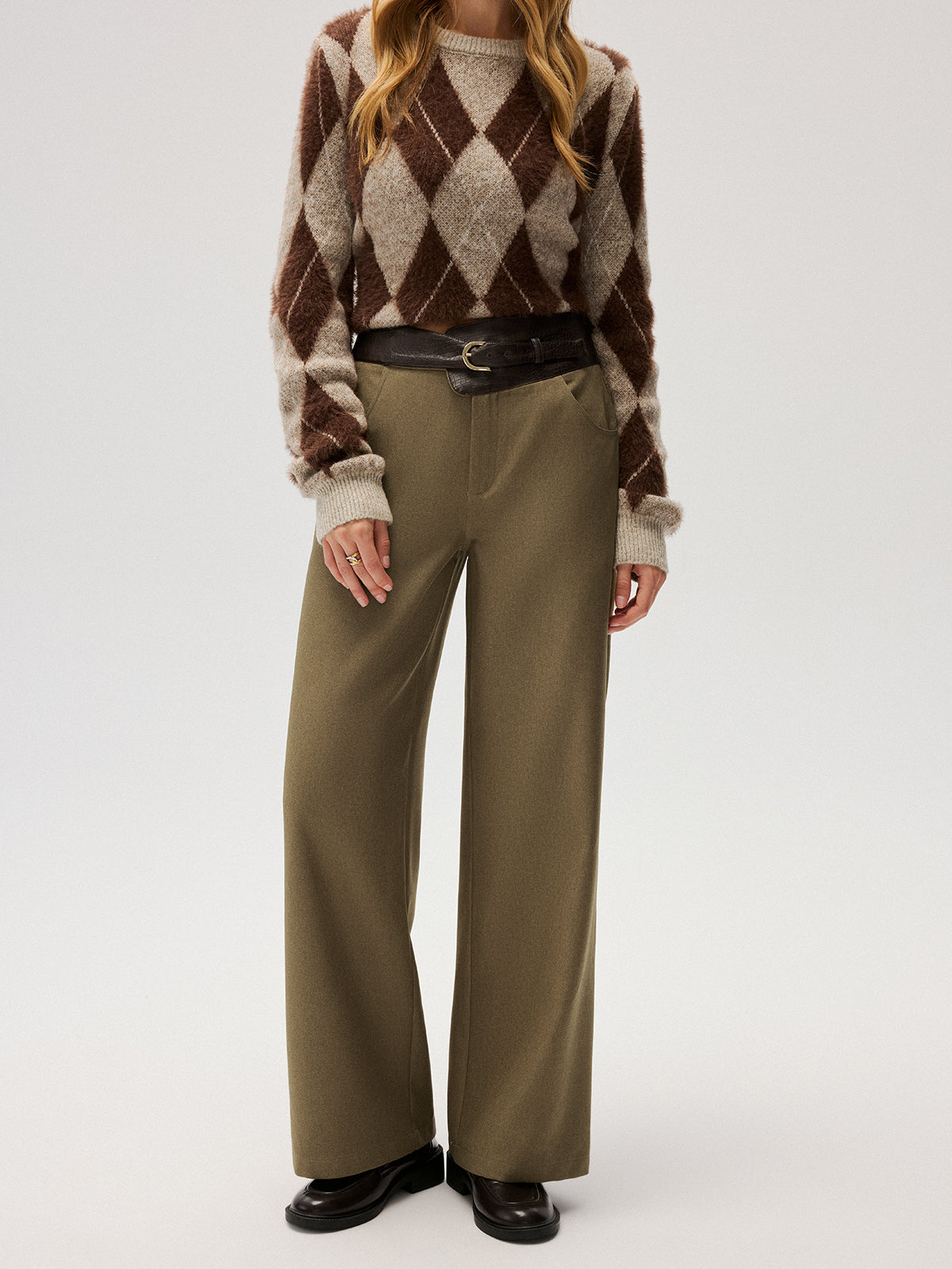 Pantalon ample à taille color-block