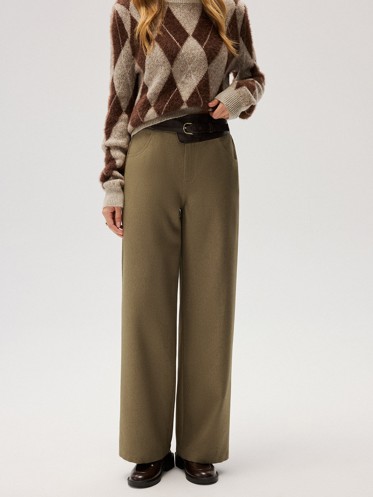 Pantalon ample à taille color-block