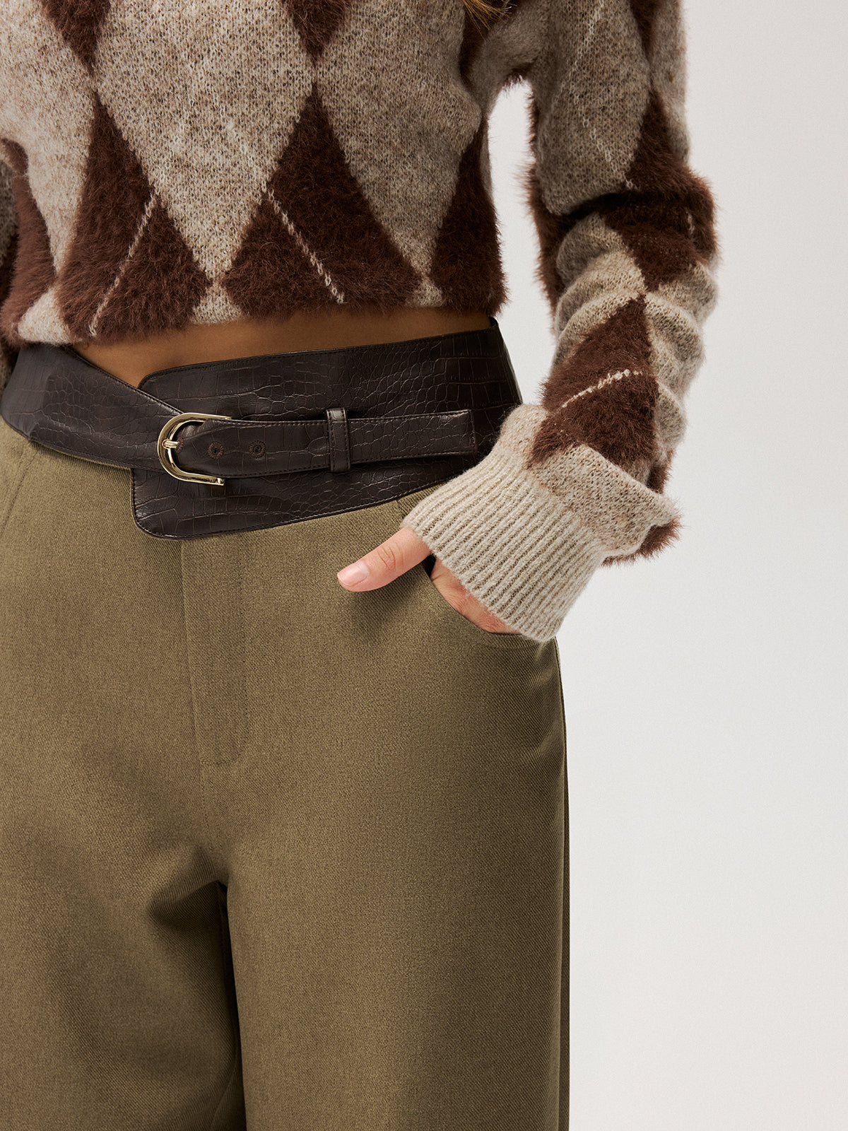Pantalon ample à taille color-block
