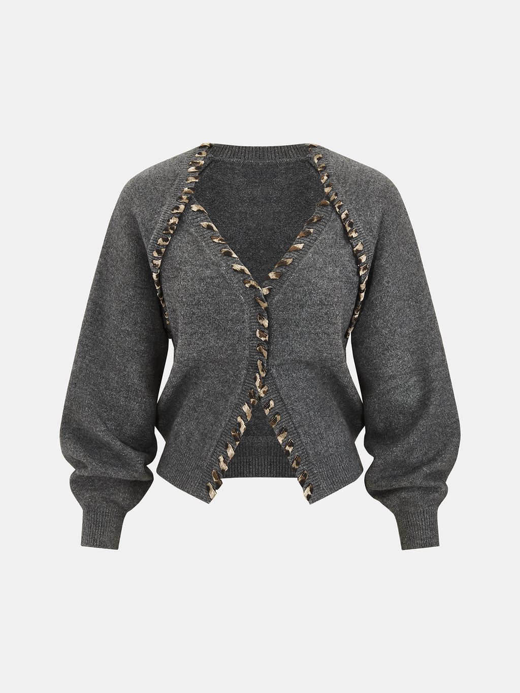 Schnürbesatz V-Ausschnitt Cardigan