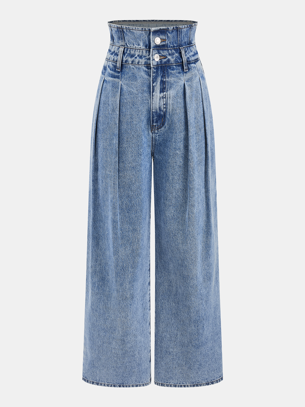 Jeans mit doppelter Bundfalte und weitem Bein