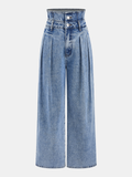 Jeans mit doppelter Bundfalte und weitem Bein