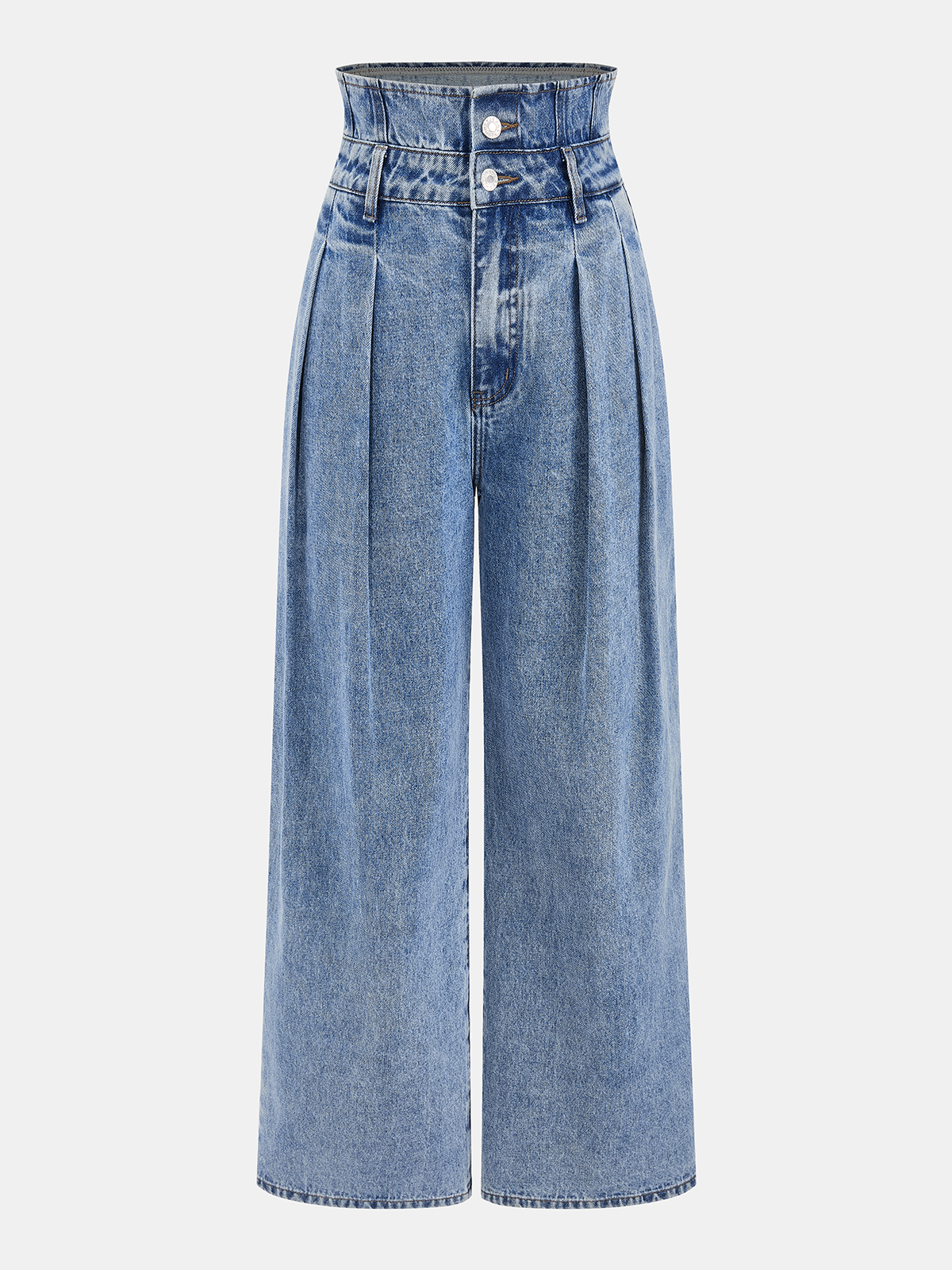 Jeans mit doppelter Bundfalte und weitem Bein