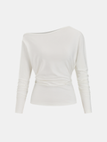 Baumwoll-Off-Shoulder-Top mit Raffungen und langen Ärmeln