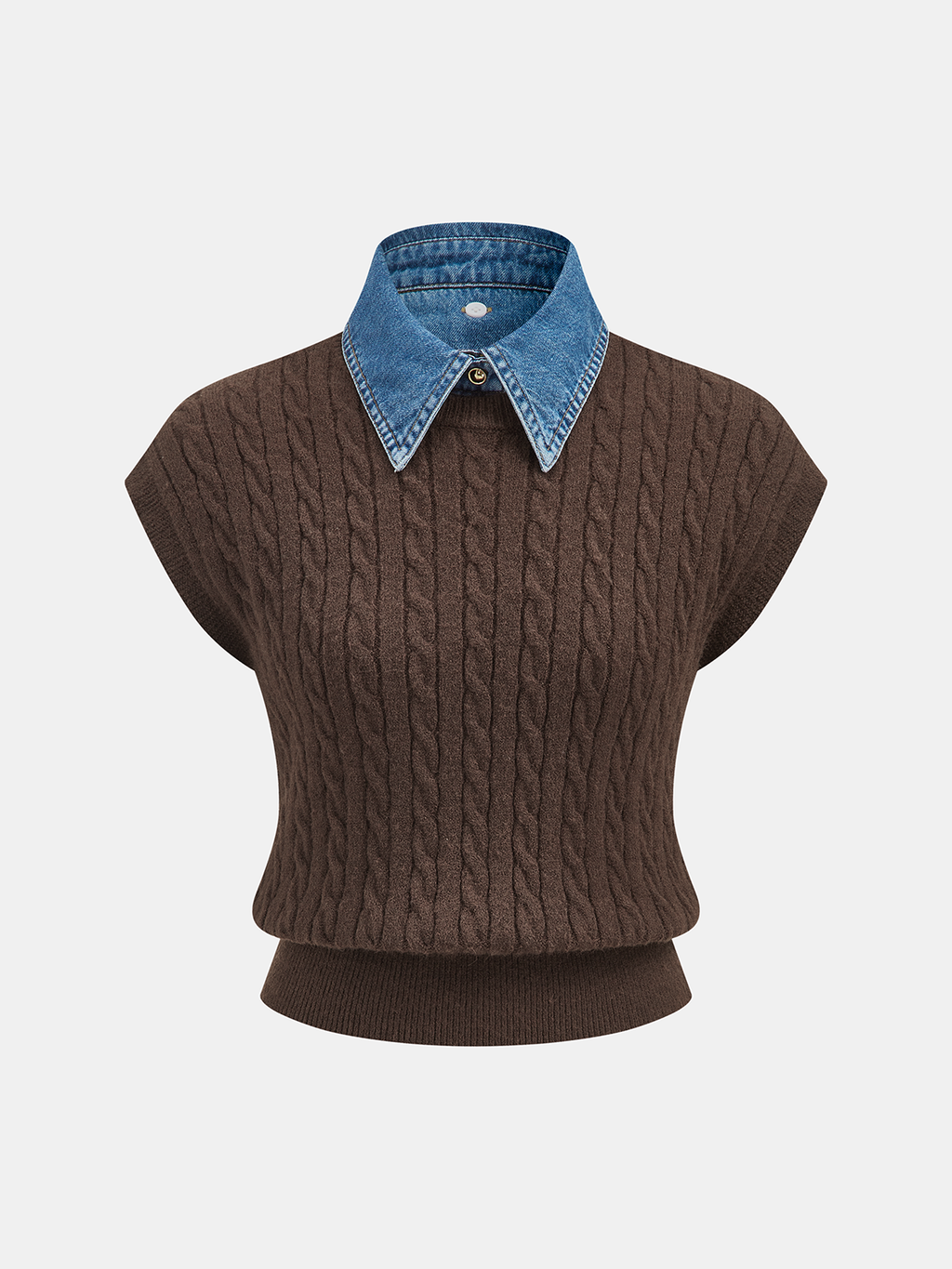 Ärmellose Strickweste mit Jeanskragen