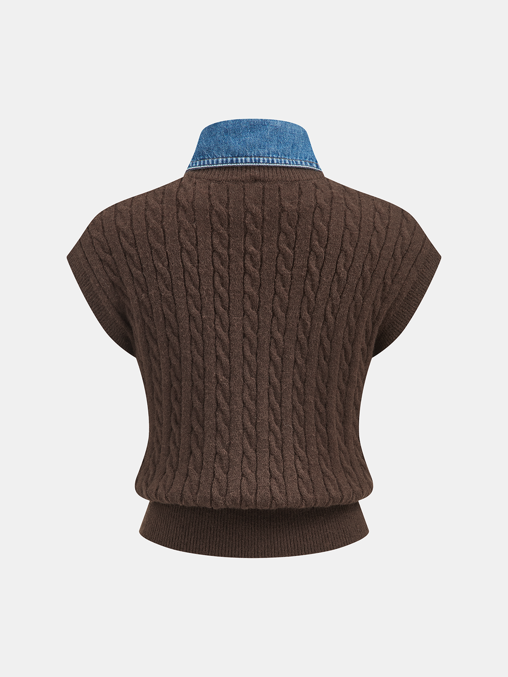 Ärmellose Strickweste mit Jeanskragen