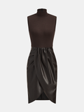 Robe sans manches à empiècements en similicuir et fronces
