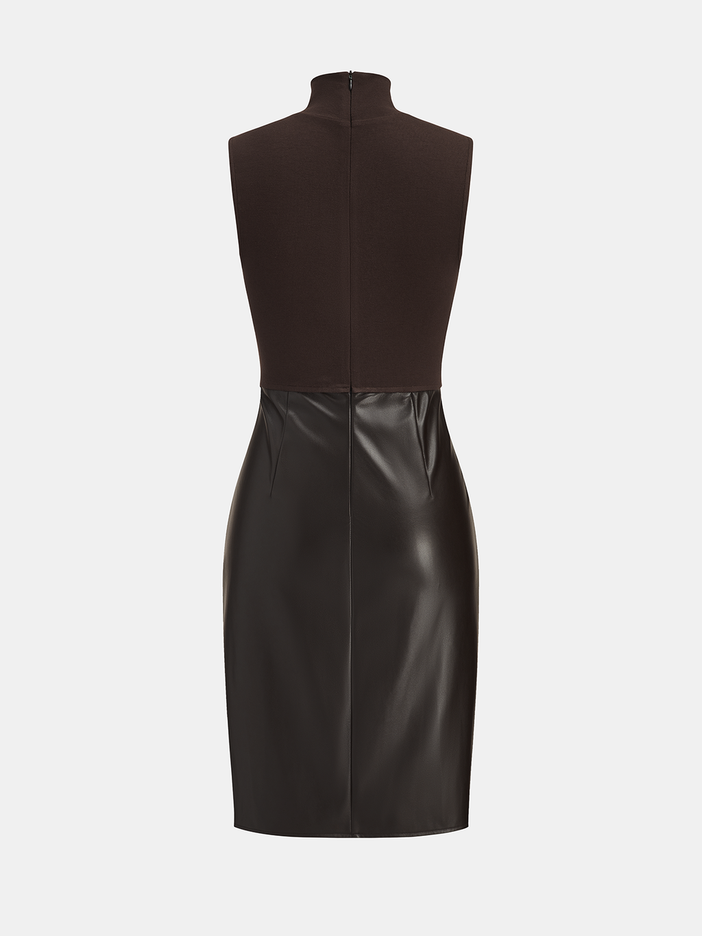 Robe sans manches à empiècements en similicuir et fronces