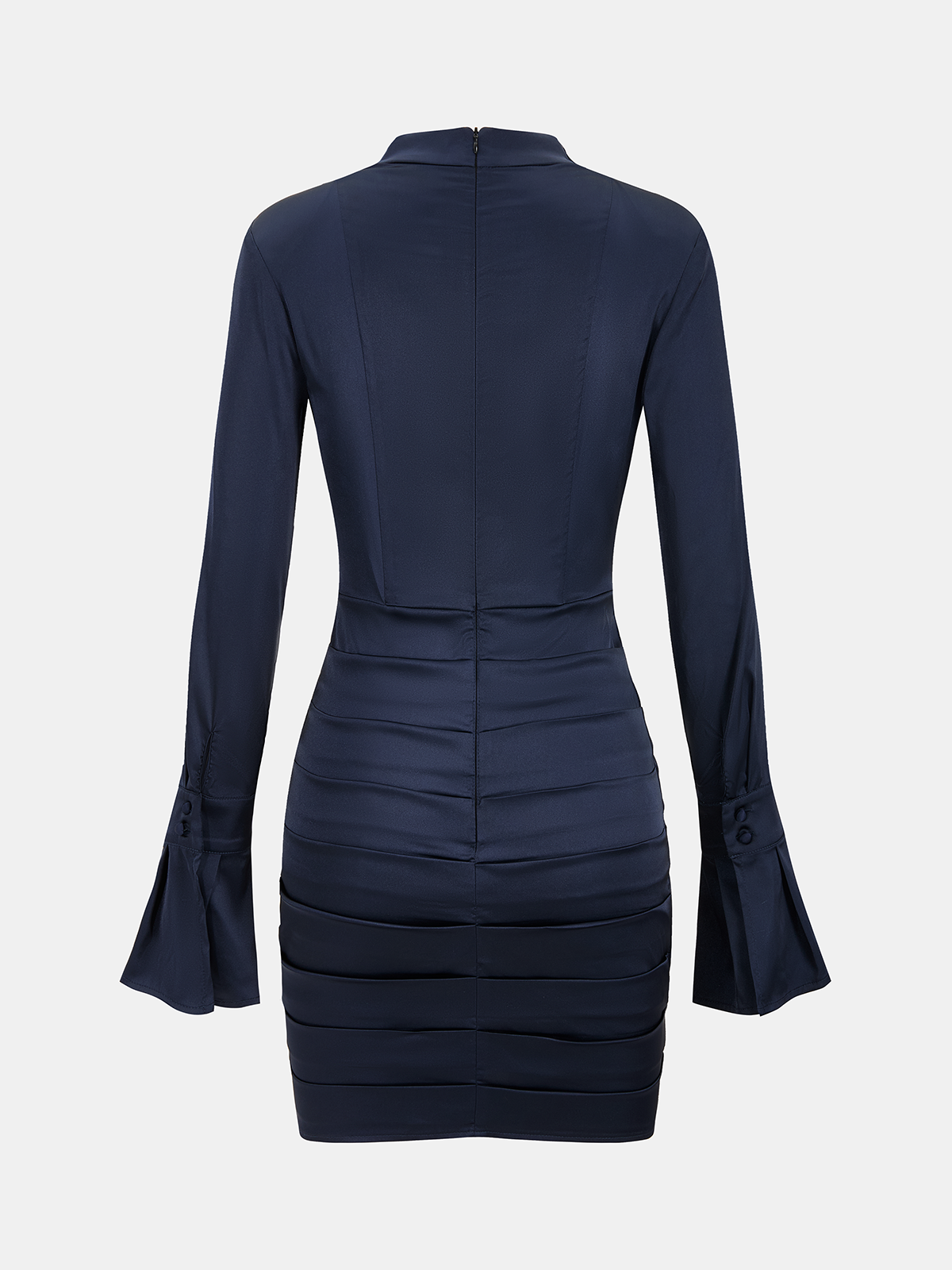 Satin-Mini-Bodycon-Kleid mit ausgestellten Ärmeln und Falten