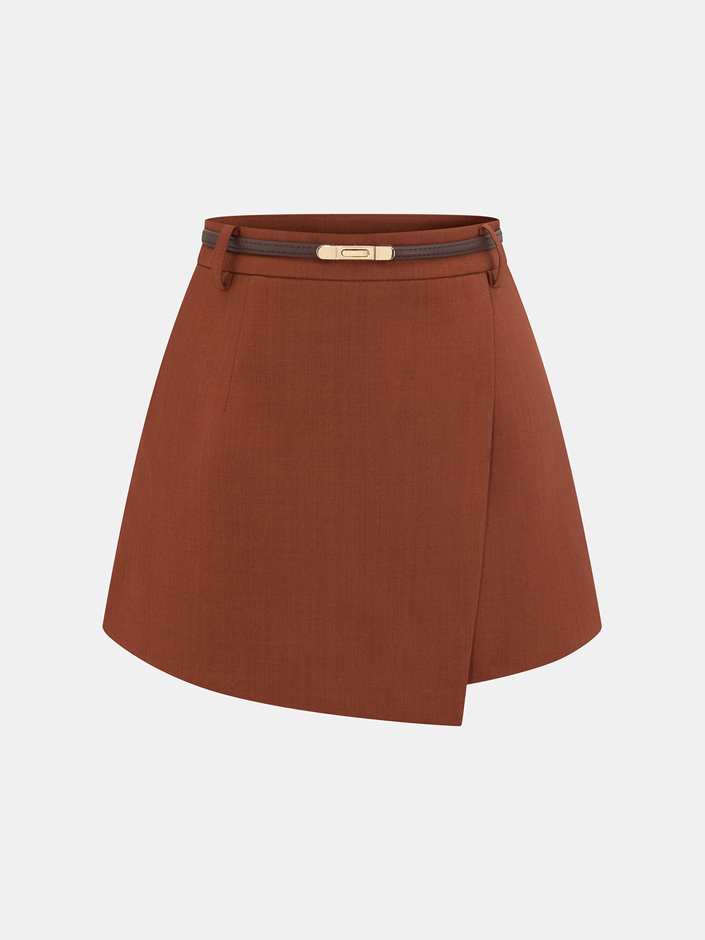 Belted Asymmetric Mid-Waist Skort