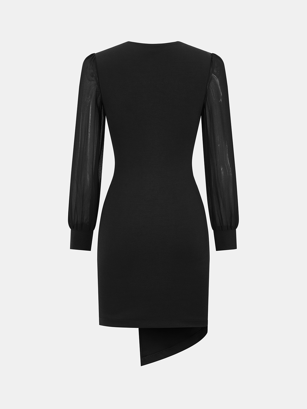 V-Neck Mesh-Sleeve Metal Detail Asymmetric Dress