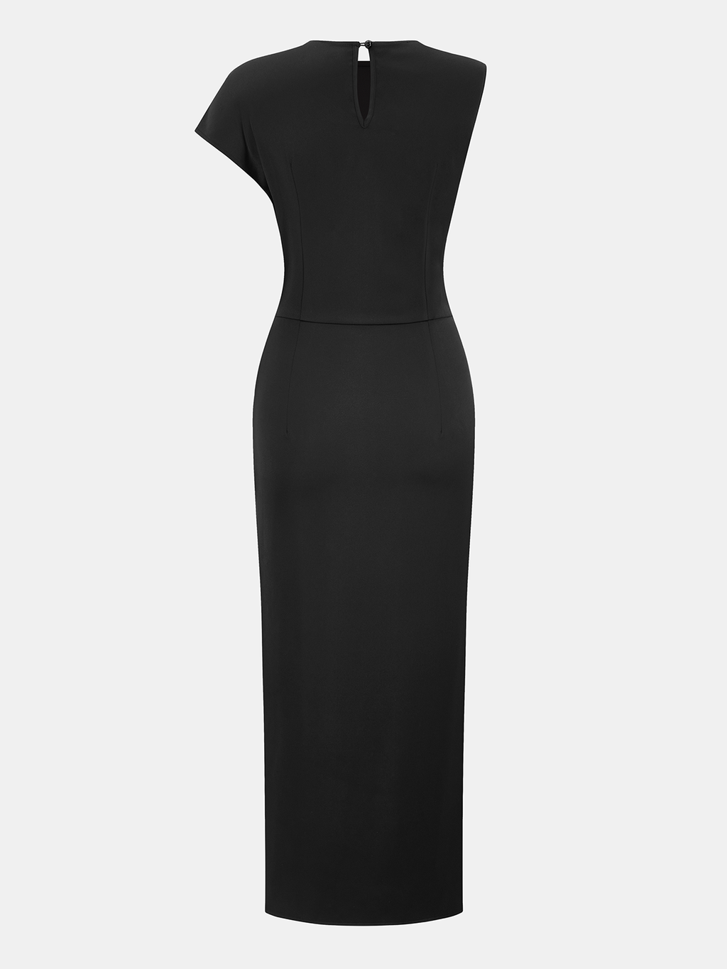 Midi-Satin-Kleid mit Raffung, Schlitz und Spitzenbesatz