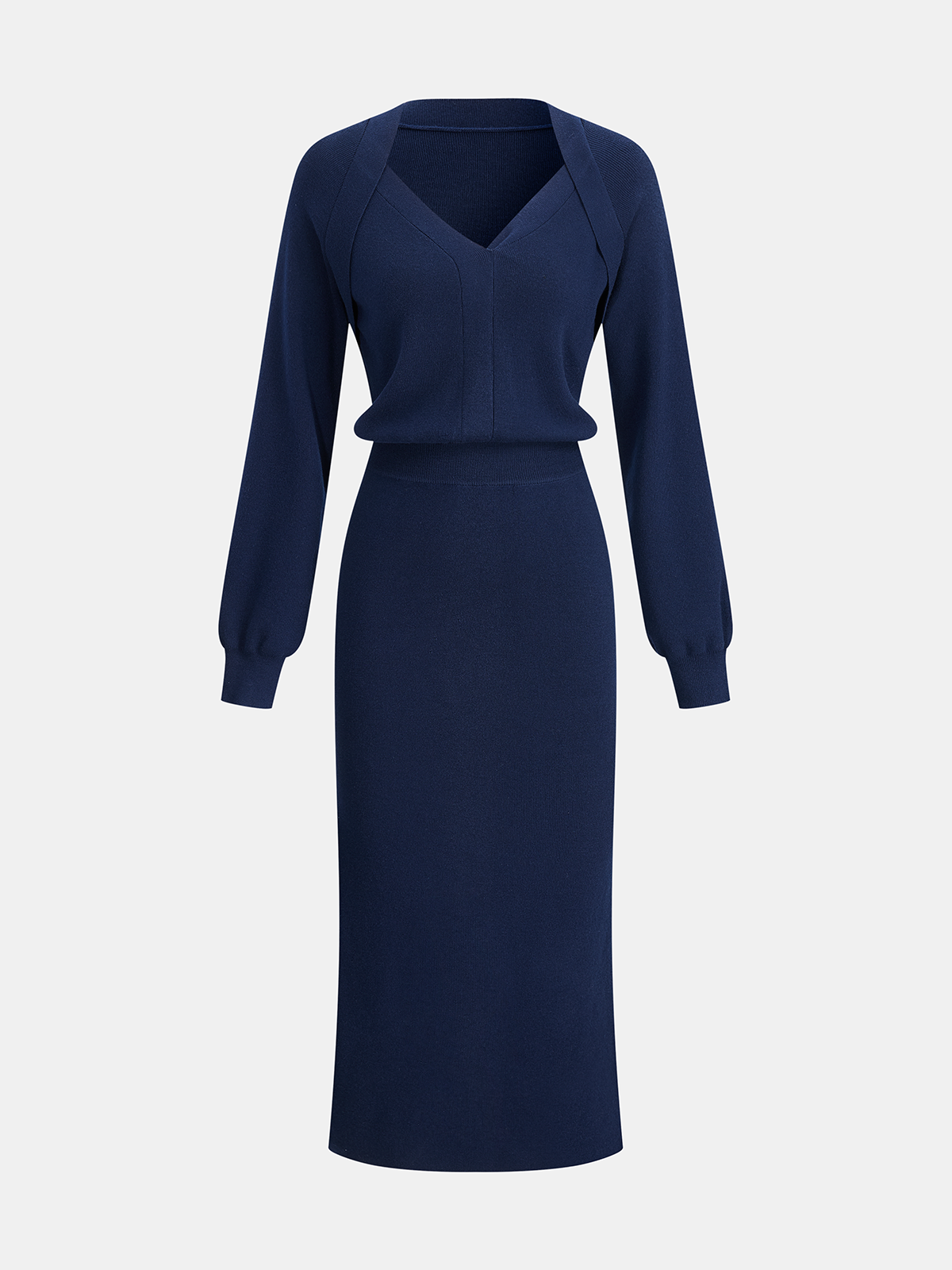 Robe longue en maille mélangée de laine à col en V