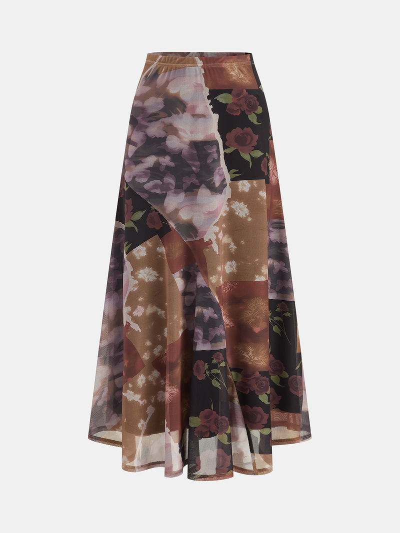 Patchwork Floral-Print Maxi Skirt