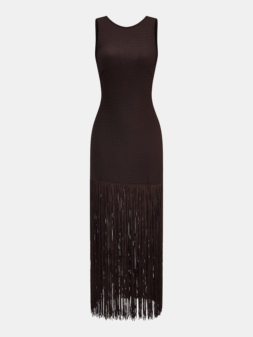 Robe midi sans manches à ourlet frangé et dos nu