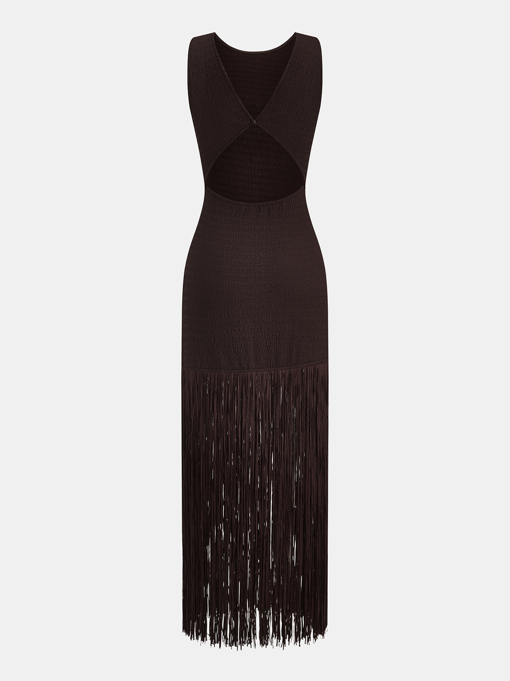 Robe midi sans manches à ourlet frangé et dos nu