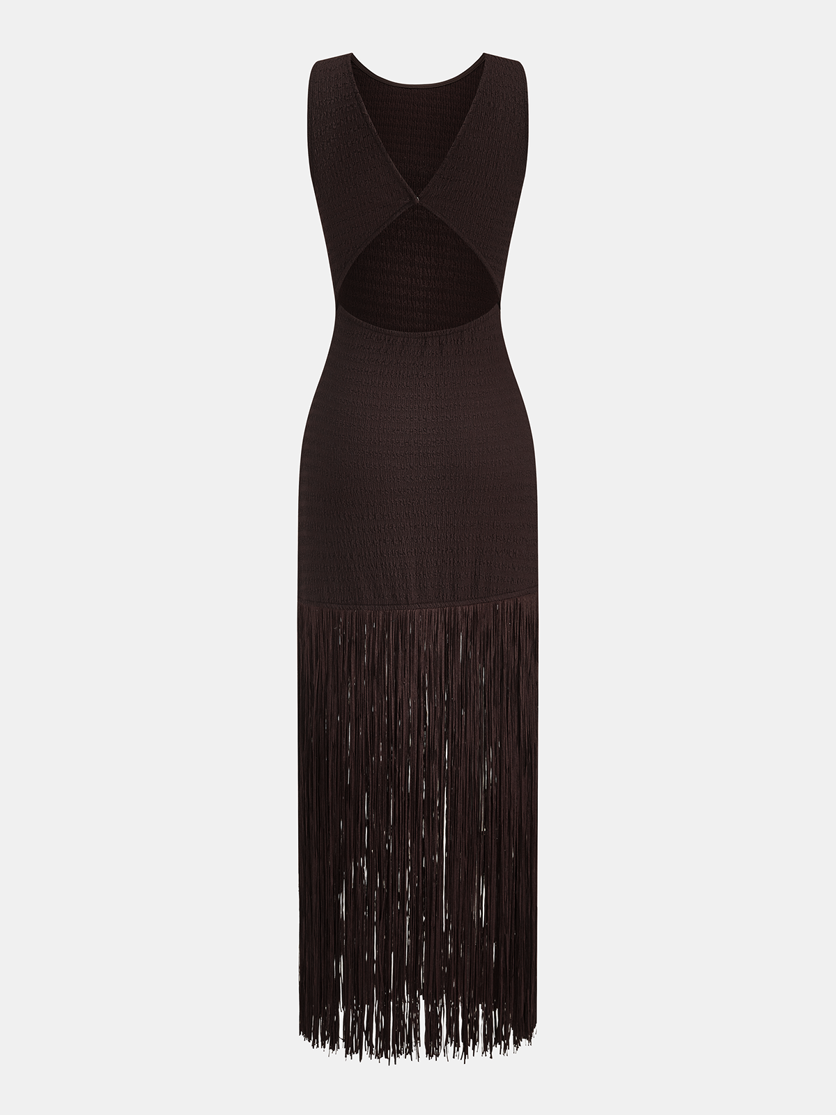 Robe midi sans manches à ourlet frangé et dos nu