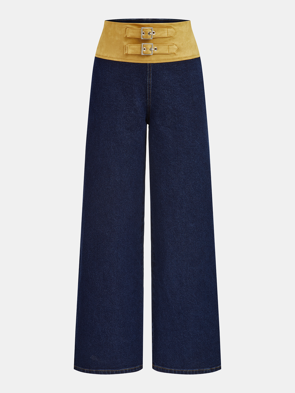 Wildleder-Jeans mit doppelter Schnalle und weitem Bein