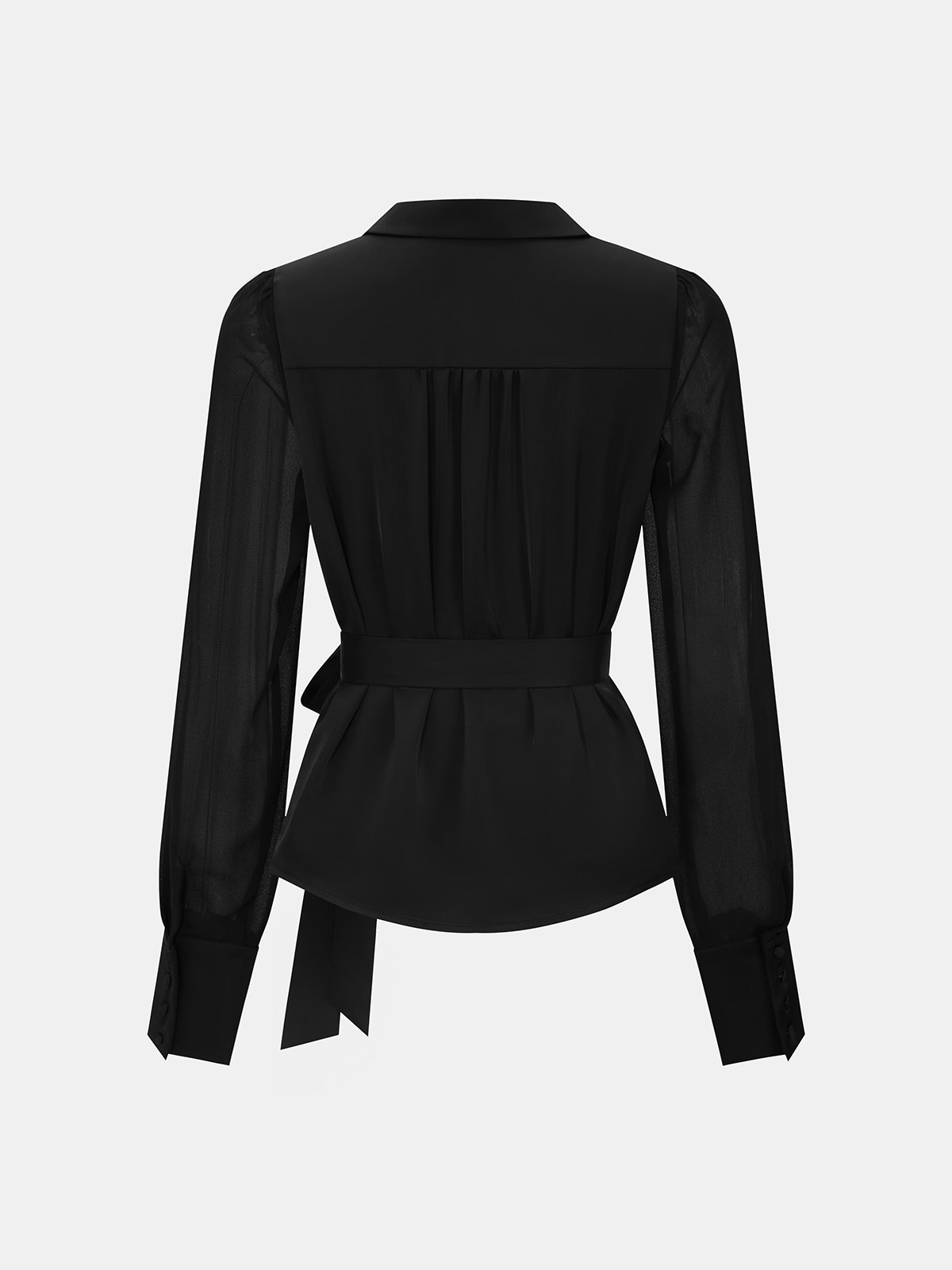 Transparente Satinbluse mit langen Ärmeln und Bindegürtel