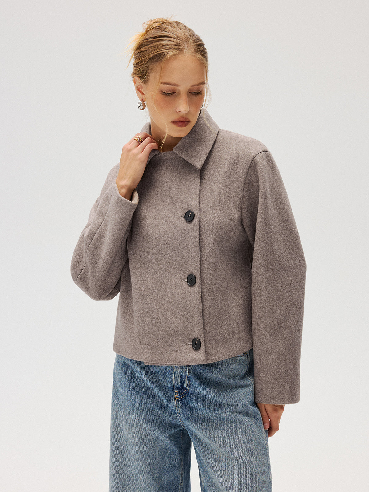 Manteau à col en mélange de laine