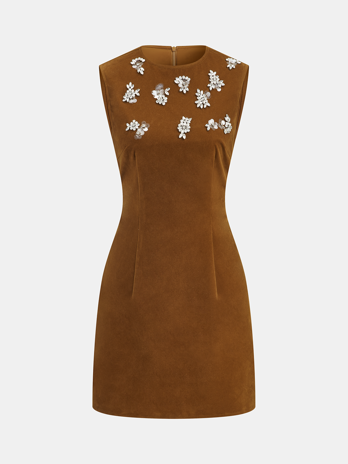 Ärmelloses Mini-Samtkleid mit Kristallverzierungen