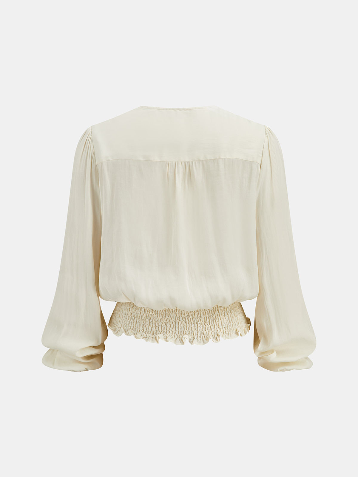 Chemisier à manches longues, taille smockée et bordure en dentelle