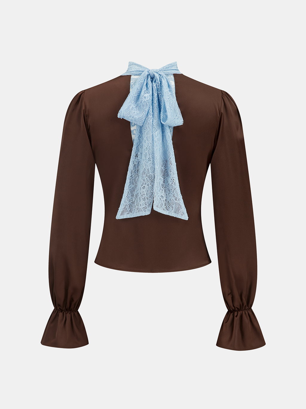 Chemisier en satin à col en dentelle et poignets évasés