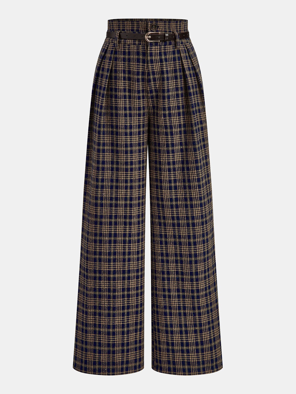 Pantalon écossais taille haute ceinturé