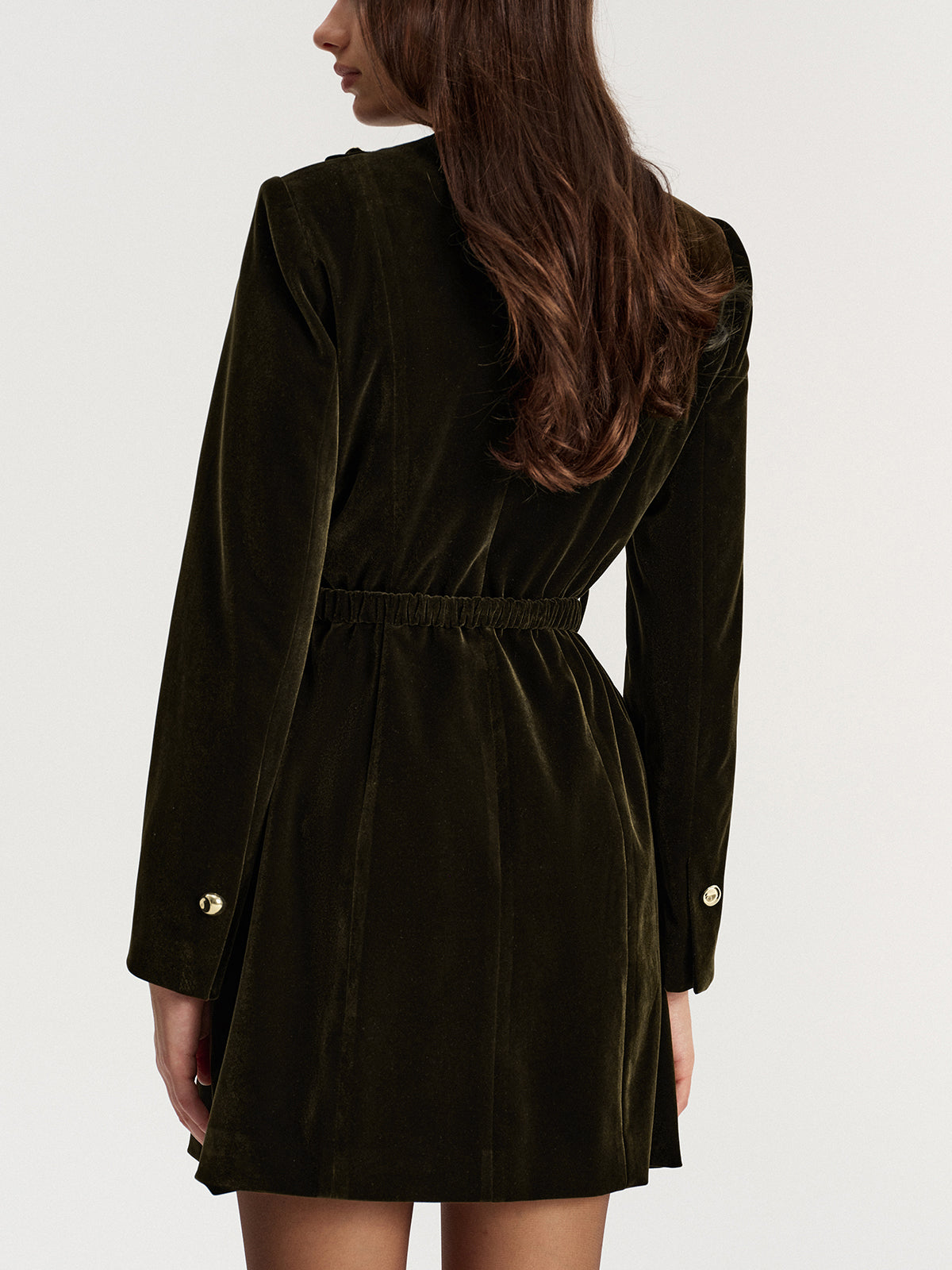 Long blazer asymétrique en velours boutonné avec ceinture