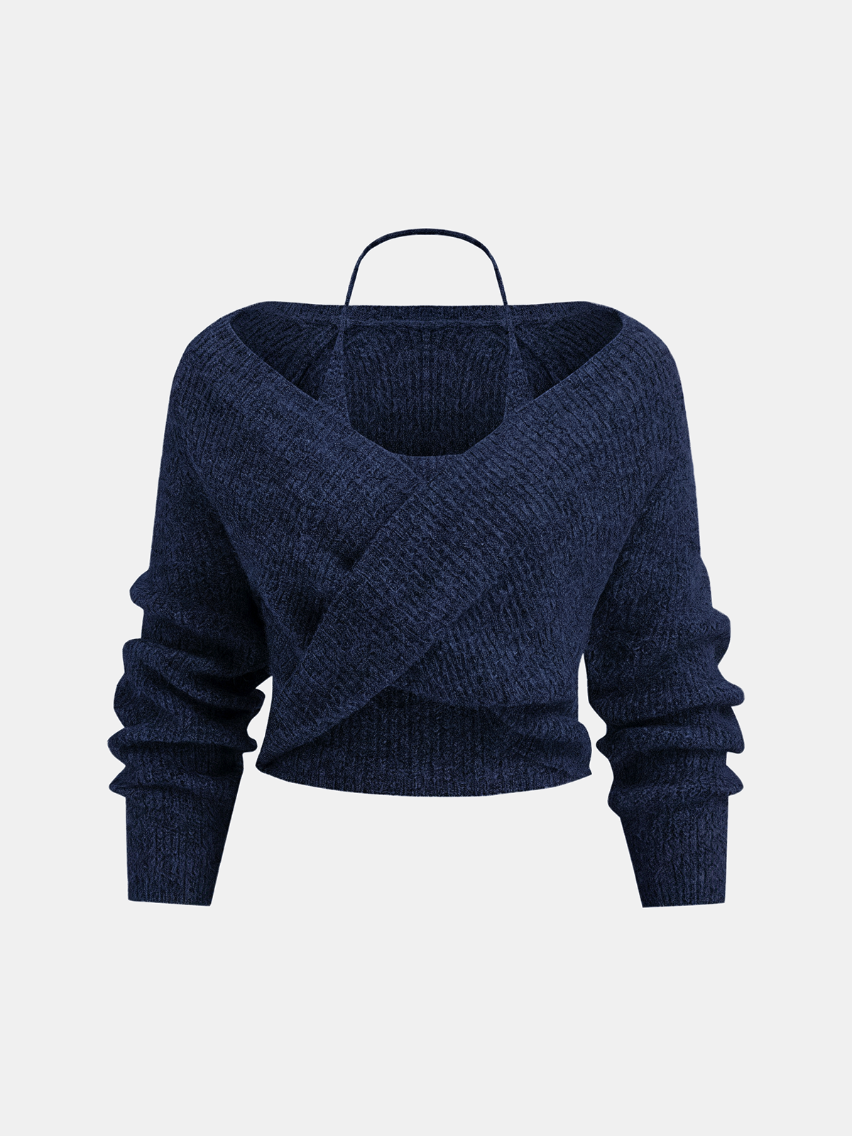 Ensemble deux pièces en maille mélangée de laine avec haut dos-nu croisé