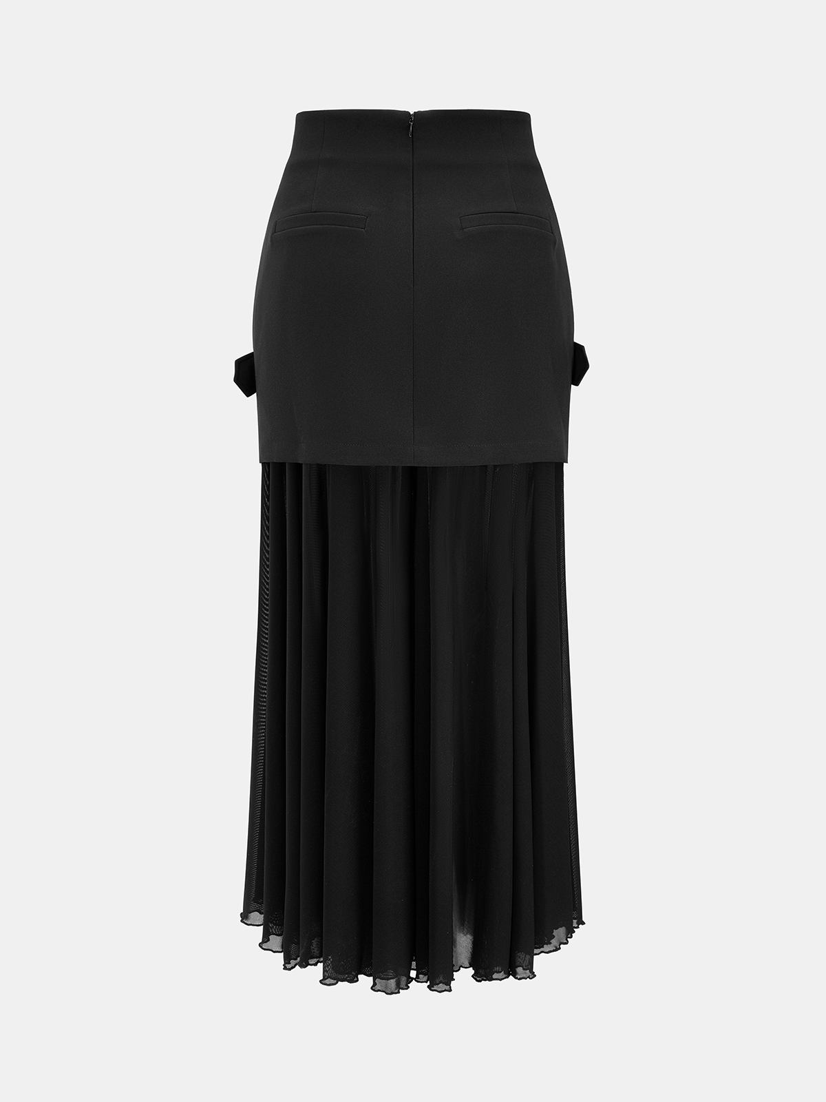 Jupe longue plissée asymétrique en mousseline de soie avec superposition et ceinture
