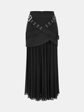 Maxirock mit Gürtel, Überlappendem Chiffon, Plissees und Asymmetrischem Saum
