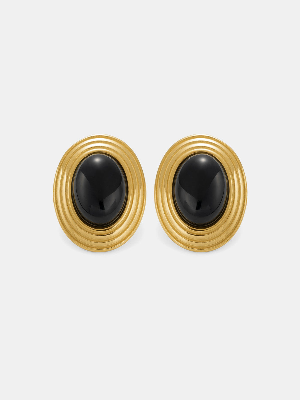 Boucles d'oreilles clous ovales en pierre noire à monture texturée