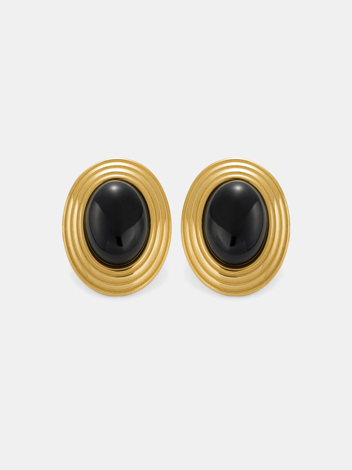 Boucles d'oreilles clous ovales en pierre noire à monture texturée