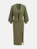 Zweiteiler-Set aus Cardigan und Midi-Kleid mit Schlitz