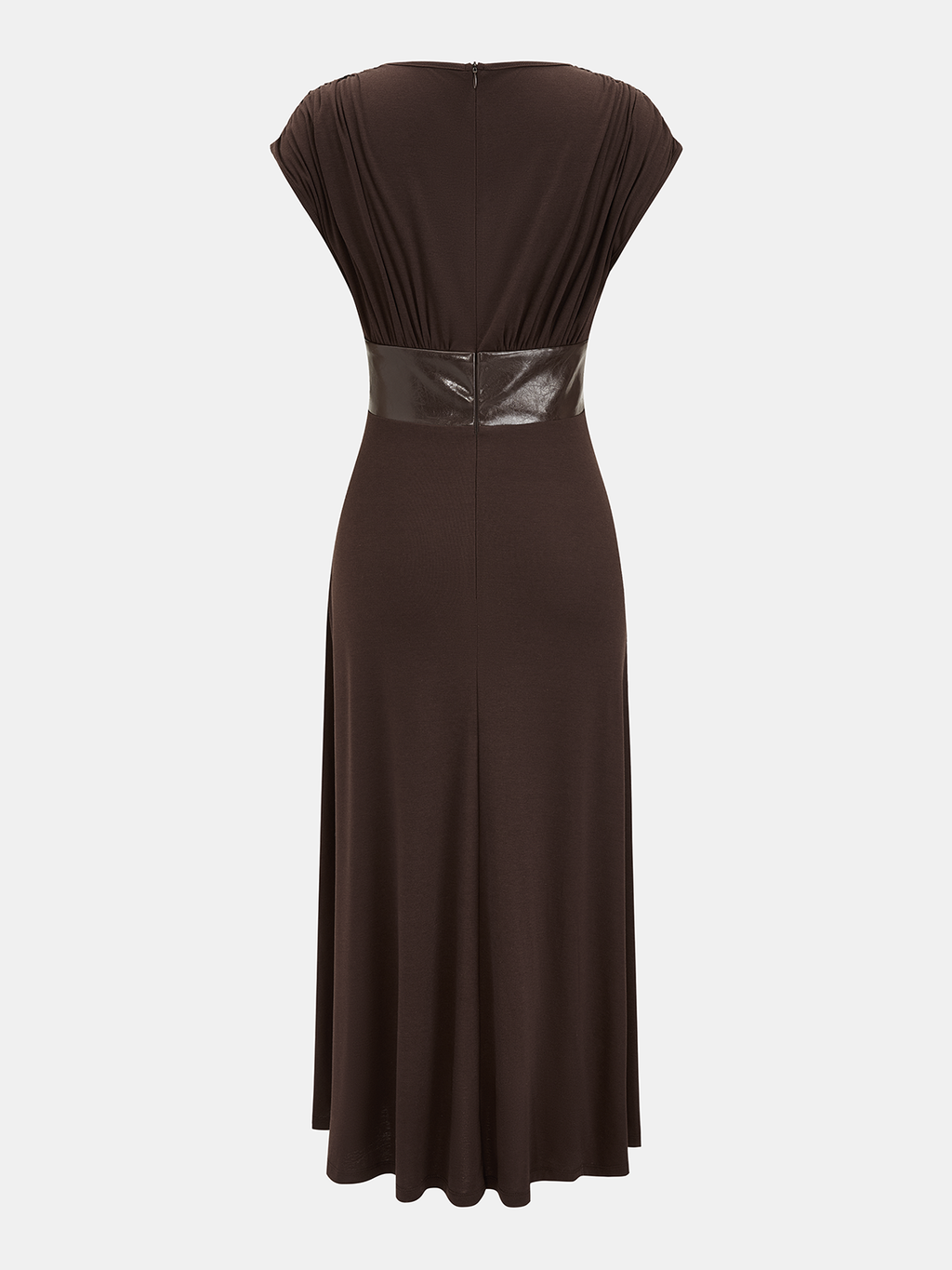 Midi-Kleid ohne Ärmel aus Kunstleder mit Raffungen und Paneelen