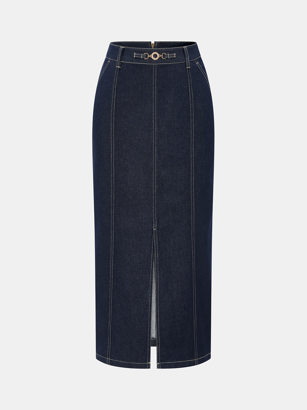 Denim-Midirock mit hohem Bund und Schlitz
