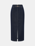 Denim-Midirock mit hohem Bund und Schlitz