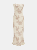 Robe sirène sans bretelles à appliqués floraux