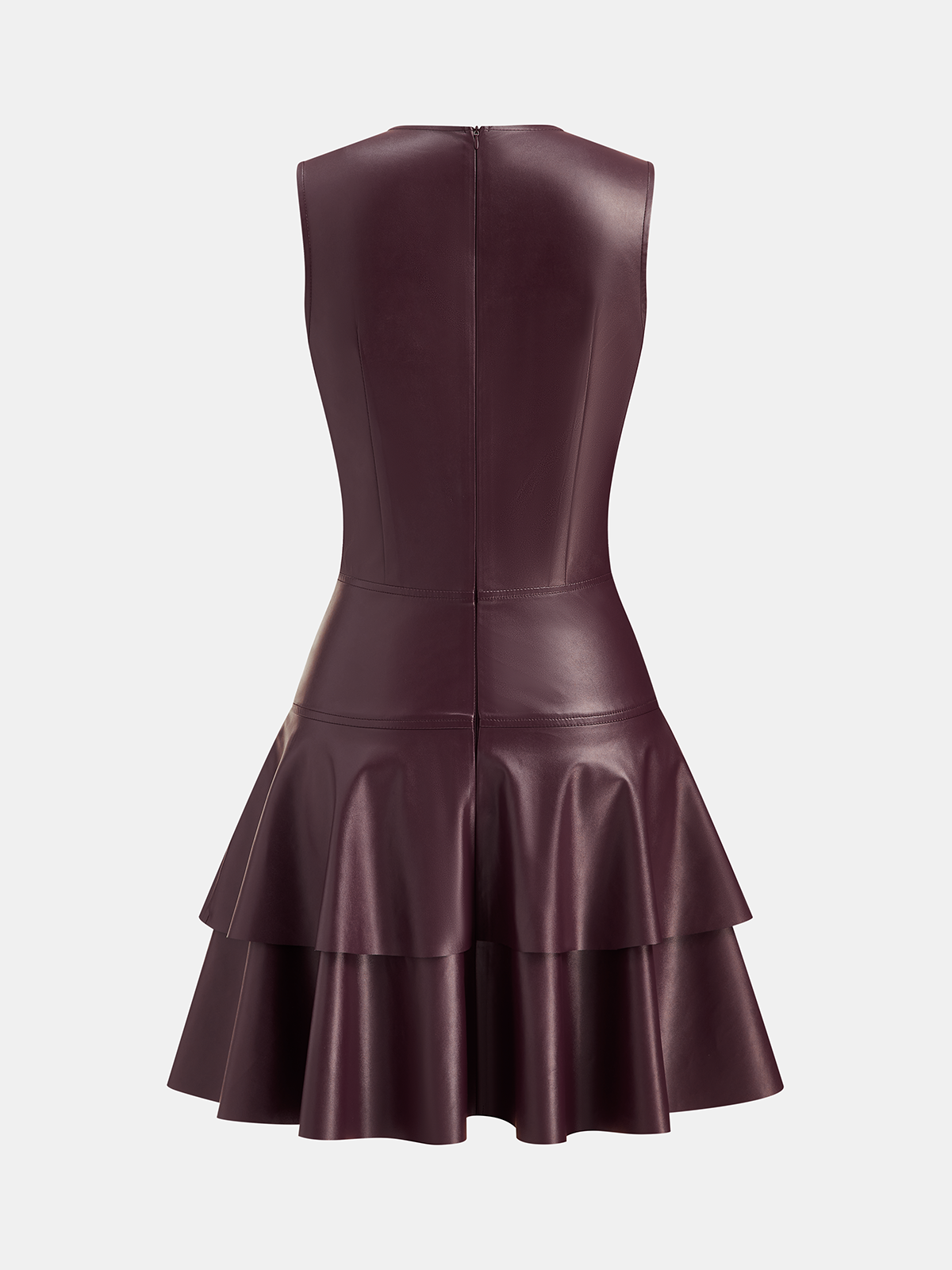 Mini-robe sans manches en similicuir à volants étagés